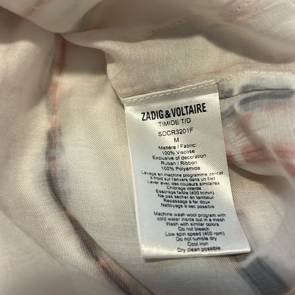 Zadig & Voltaire Satin Long Sleeve Tunic Blouse Top Size Medium White Pink Gray - Picture 8 of 10